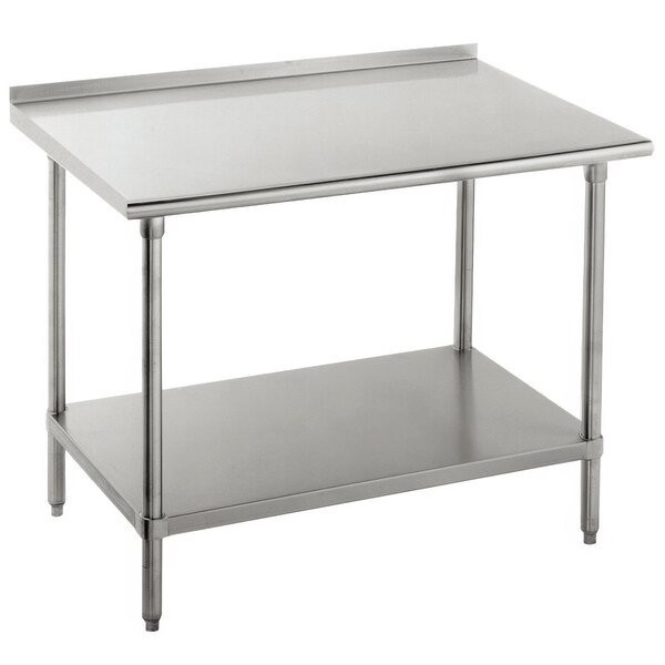 Advance Tabco Table de Travail Professionnelle en Acier Inoxydable 304 – 213 × 76 cm – Plateau Renforcé 14 Gauge – Étagère Inférieure et Dosseret 12,7 cm – KSS-307