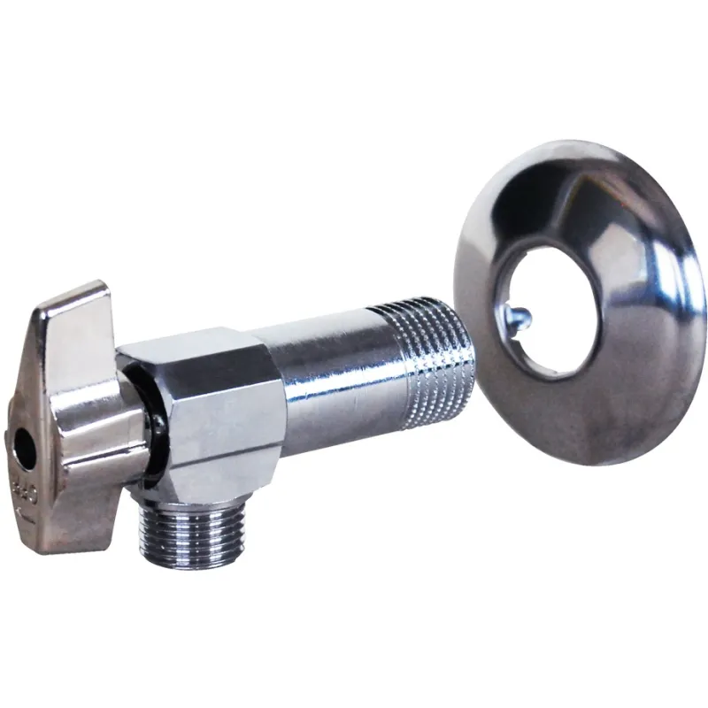 Vanne 1/4 de tour pour lavabo laiton chromé avec rosace Ø55mm mâle 1/2