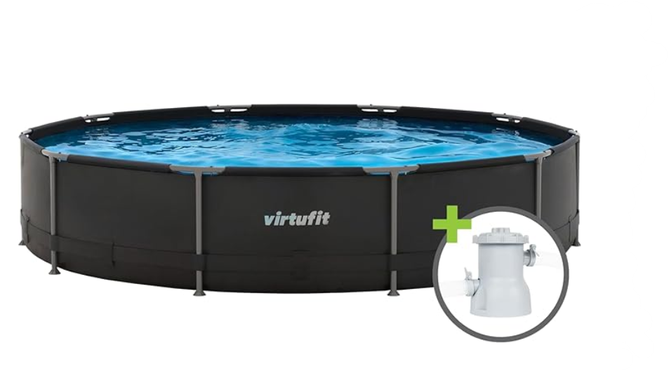 VirtuFit Piscine Ronde avec Cadre pour Piscine, 366 cm, Pompe à Filtre et Cartouche