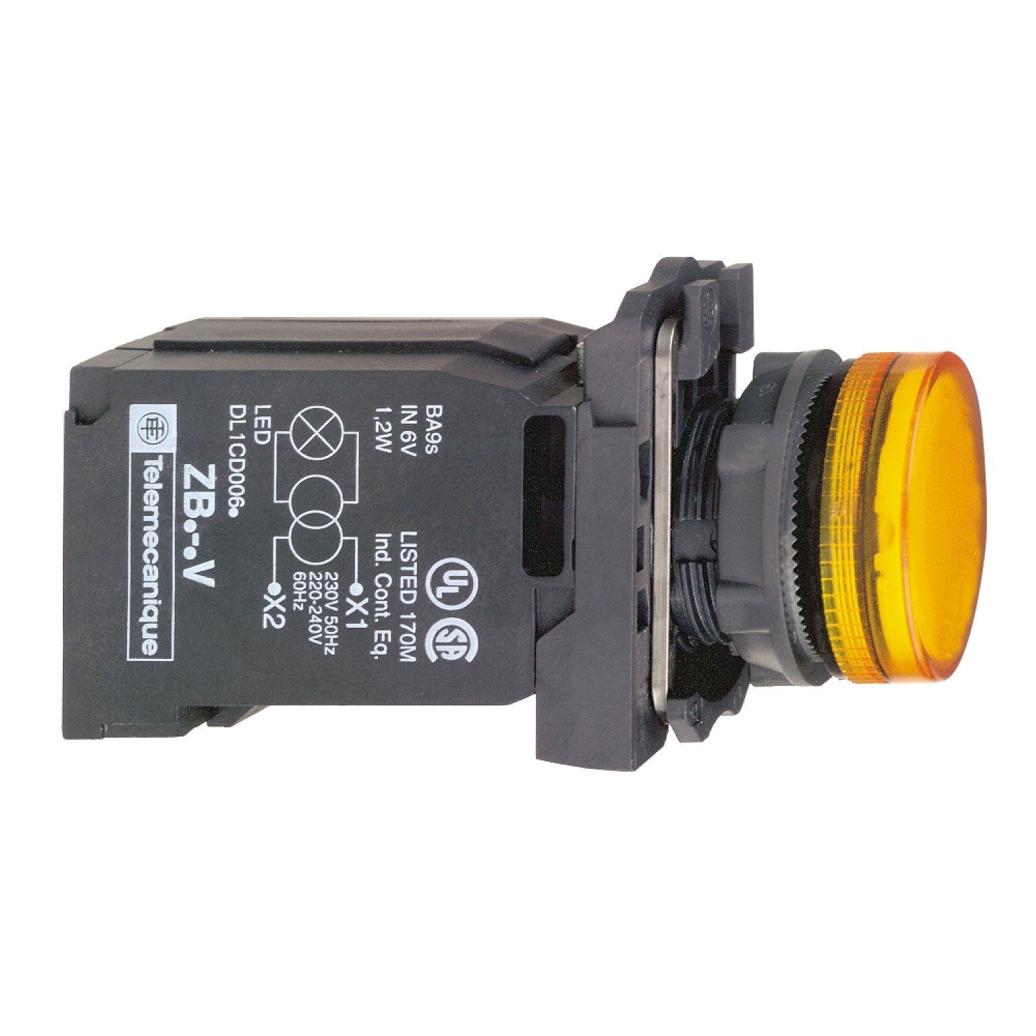 Schneider Electric Harmony XB5 XB5AV45 – Voyant Lumineux Orange Ø22 mm – BA9s – 230–240 V CA – IP66