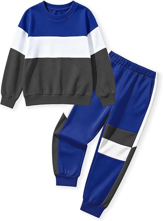 Ensemble Garçon 2 Pièces Color Block – Sweat-shirt + Pantalon Jogging – Tailles 9 à 10 Ans