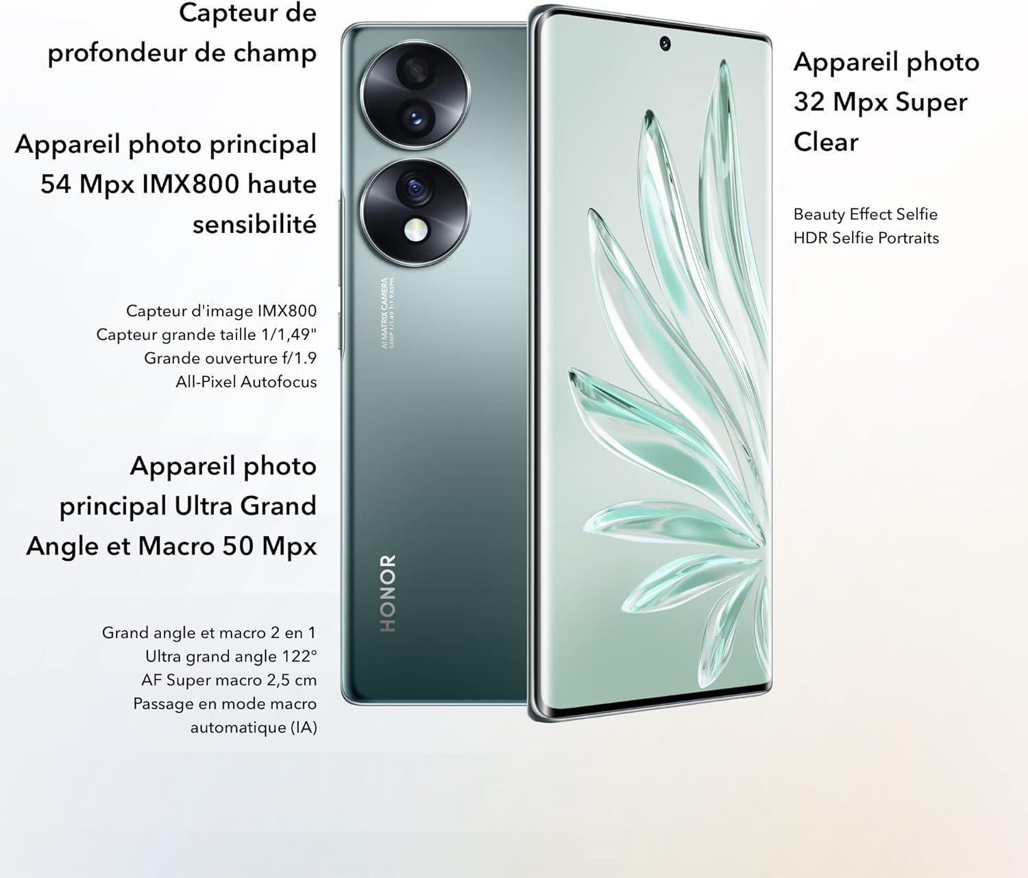 Honor 70 Telephone Portable, Smartphone 5G 8+128 Go, Écran 6,67" OLED, riple Caméra 54 Mpx, Android 12, Batterie 4800mAh