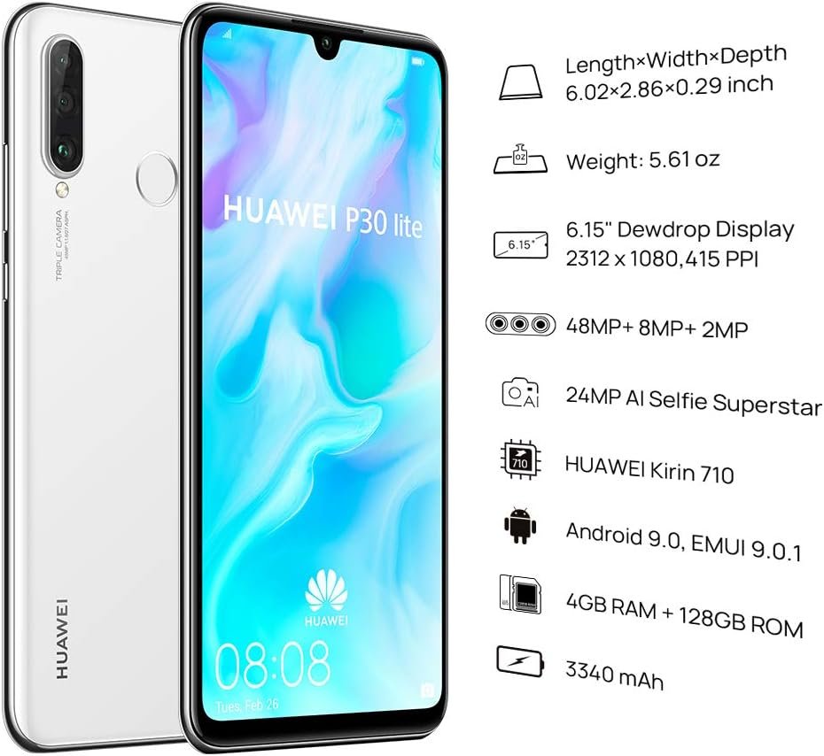 HUAWEI P30 Lite - 128 GB, White